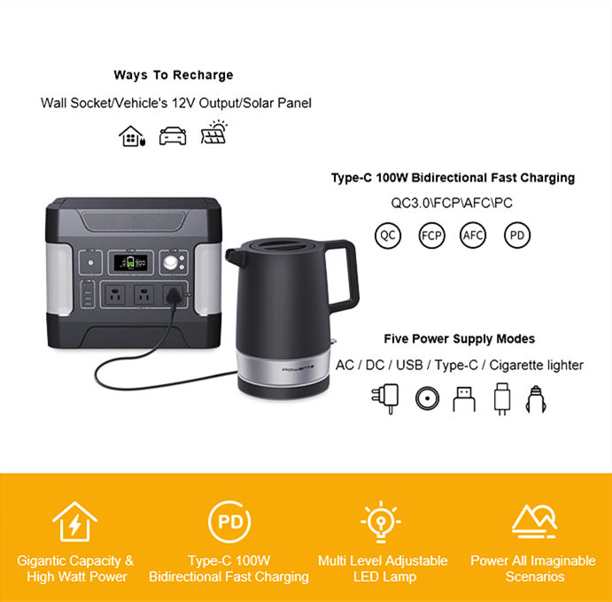 Generador solar de ciclo profundo de 1000 W para carga móvil